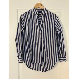 J. Crew Button-down Collarless blouse (blue striped; 4)